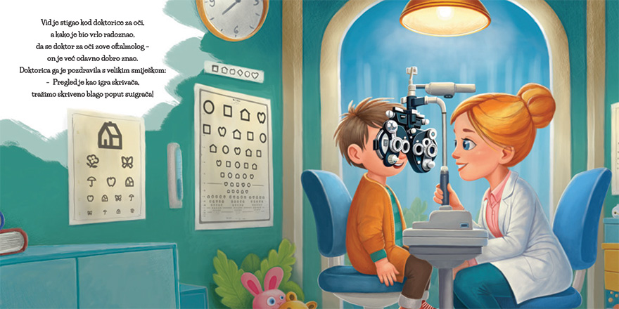 "Vid visiting eye doctor", educational picture book for kids and parents / Detail 02 - Vid at the eye doctor